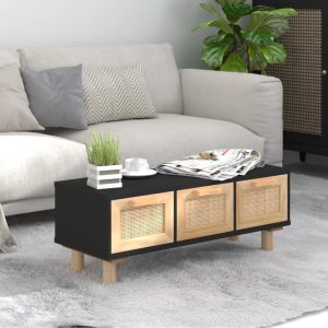 Coffee Table 80x40x30 cm Engineered Wood&Solid Wood Pine – Black