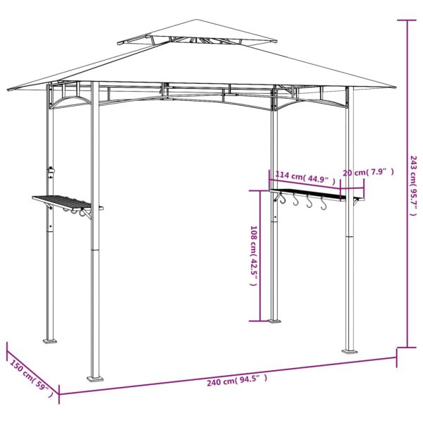 BBQ Gazebo with Side Shelves Anthracite 240x150x243 cm Steel