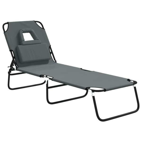 Folding Sun Lounger Oxford Fabric and Powder-coated Steel – Grey