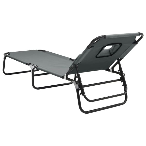 Folding Sun Lounger Oxford Fabric and Powder-coated Steel – Grey