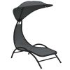 Sun Lounger with Canopy Dark Grey 167x80x195 cm Fabric&Steel