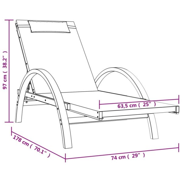 Sun Lounger with Pillow Grey Textilene and Solid Wood Poplar