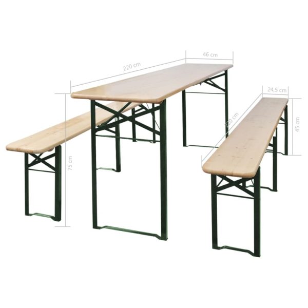 Folding Beer Table with 2 Benches 220 cm Fir Wood