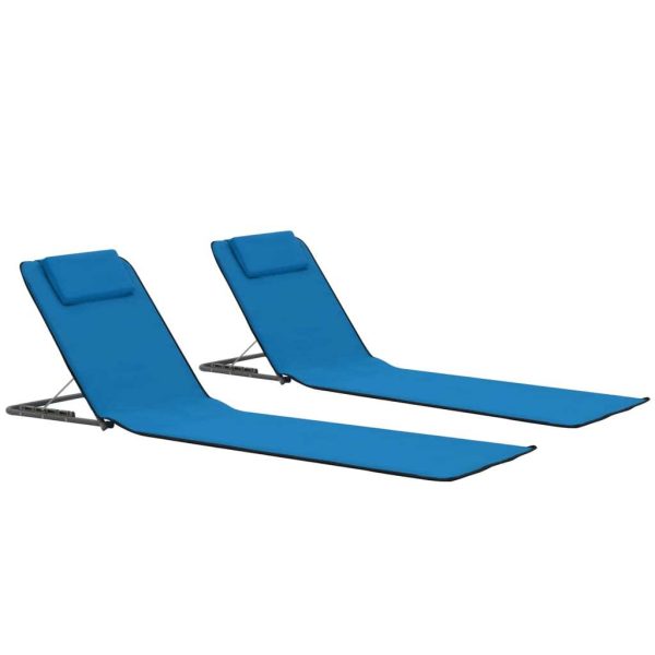 Folding Beach Mats 2 pcs Steel and Fabric – Blue
