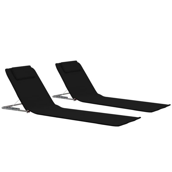 Folding Beach Mats 2 pcs Steel and Fabric – Black