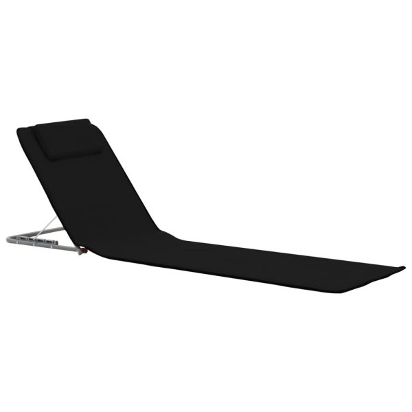 Folding Beach Mats 2 pcs Steel and Fabric – Black