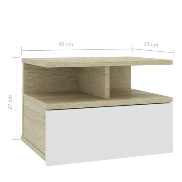 Dollis Floating Nightstand White and Sonoma Oak 40x31x27 cm Chipboard