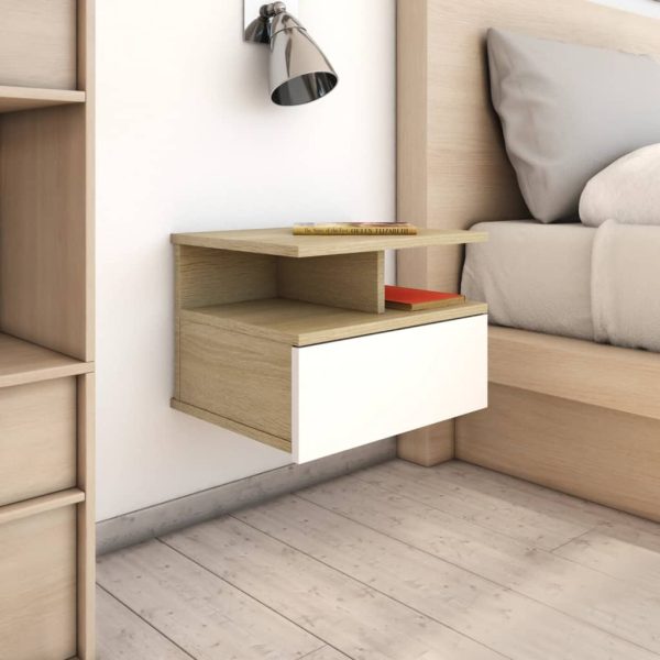 Dollis Floating Nightstand White and Sonoma Oak 40x31x27 cm Chipboard