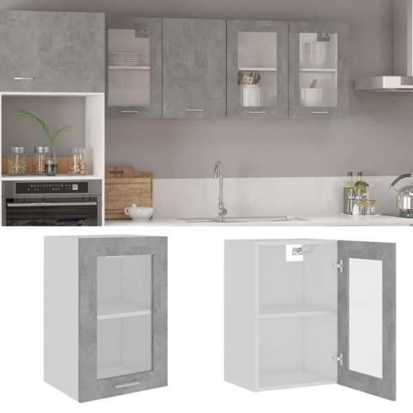 Hanging Glass Cabinet Concrete Grey 40x31x60 cm Chipboard