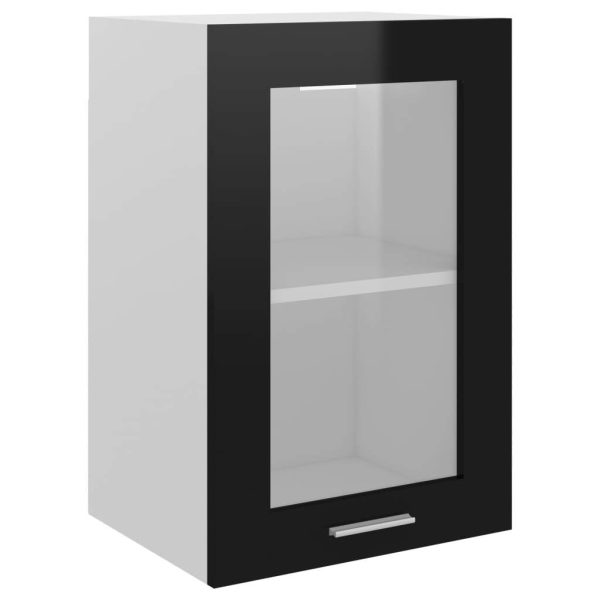 Hanging Glass Cabinet High Gloss Black 40x31x60 cm Chipboard