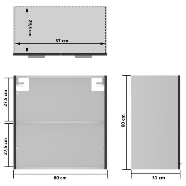 Hanging Glass Cabinet Grey 60x31x60 cm Chipboard