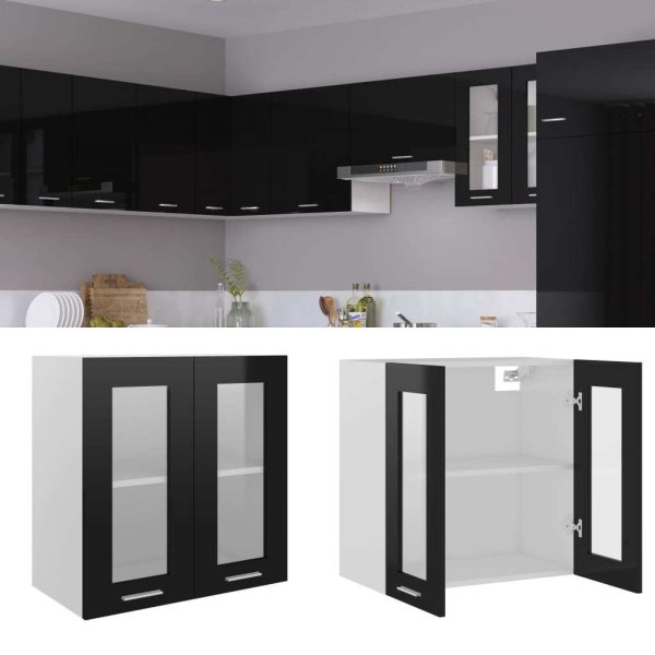 Hanging Glass Cabinet High Gloss Black 60x31x60 cm Chipboard