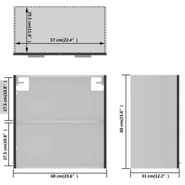 Hanging Glass Cabinet High Gloss Grey 60x31x60 cm Chipboard