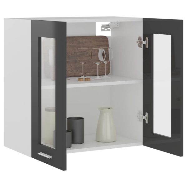 Hanging Glass Cabinet High Gloss Grey 60x31x60 cm Chipboard