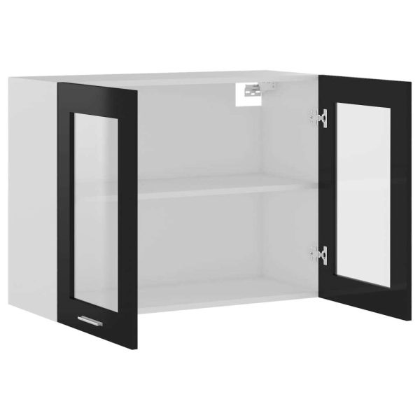 Hanging Glass Cabinet High Gloss Black 80x31x60 cm Chipboard