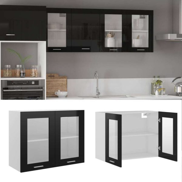 Hanging Glass Cabinet High Gloss Black 80x31x60 cm Chipboard