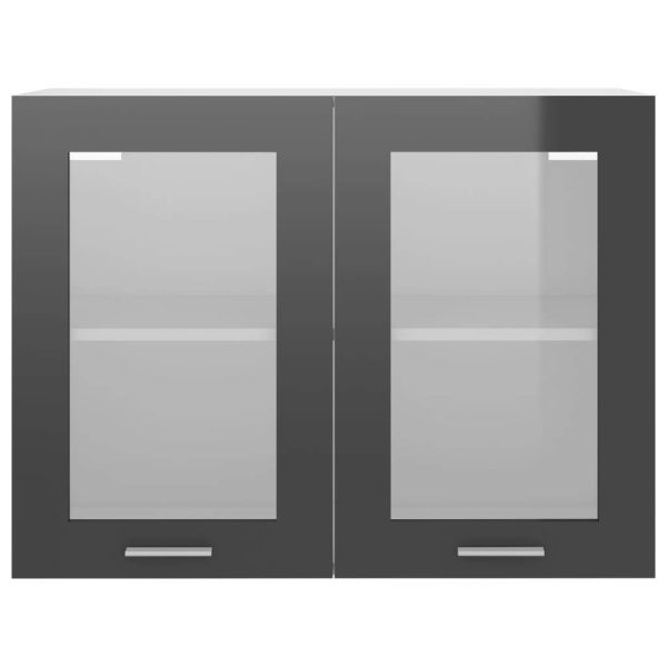 Hanging Glass Cabinet High Gloss Grey 80x31x60 cm Chipboard