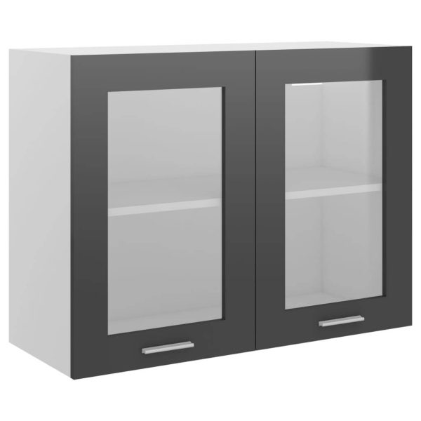 Hanging Glass Cabinet High Gloss Grey 80x31x60 cm Chipboard