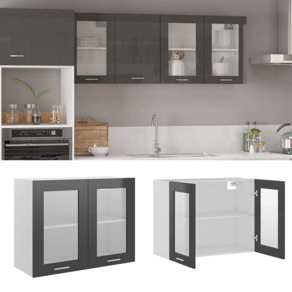 Hanging Glass Cabinet High Gloss Grey 80x31x60 cm Chipboard