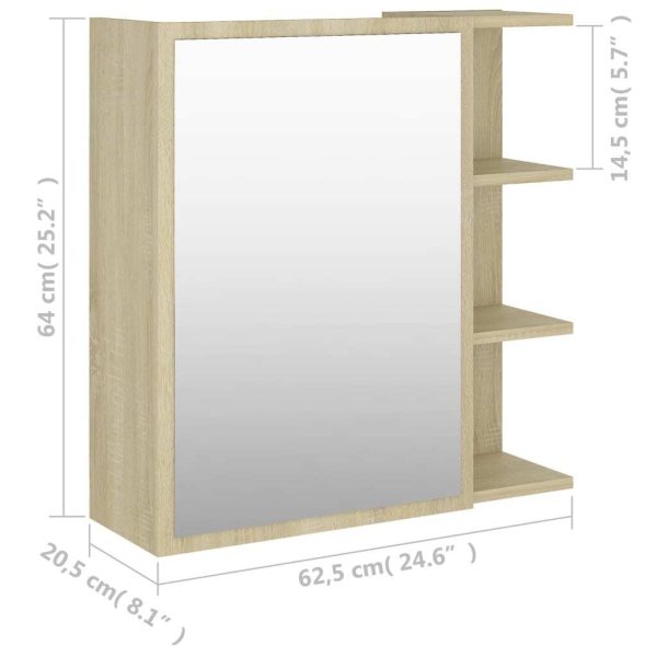 Bathroom Mirror Cabinet 62.5×20.5×64 cm Engineered Wood – Sonoma oak