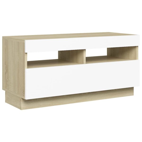 Hounslow TV Cabinet with LED Lights – 80x35x40 cm, White and Sonoma Oak