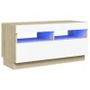 Hounslow TV Cabinet with LED Lights – 80x35x40 cm, White and Sonoma Oak