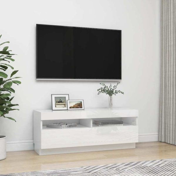 Hounslow TV Cabinet with LED Lights – 100x35x40 cm, High Gloss White