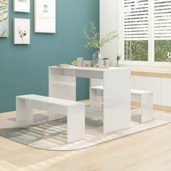 3 Piece Dining Set Engineered Wood – High Gloss White