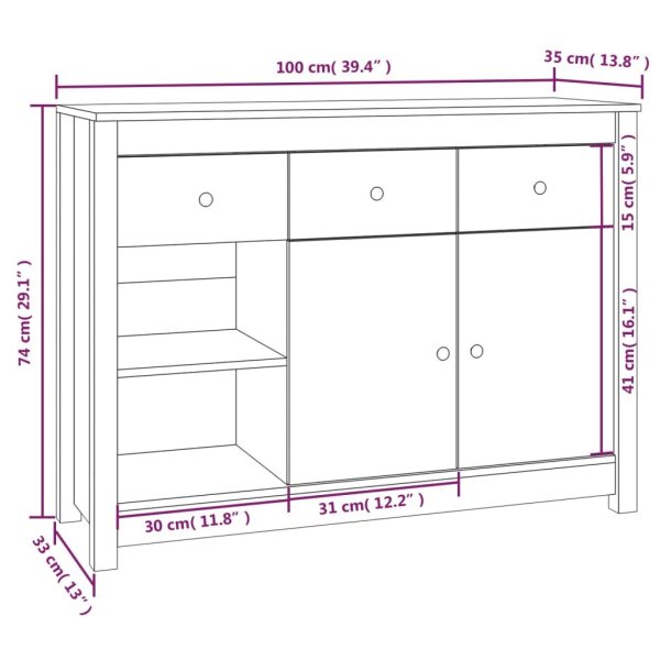 Sideboard 100x35x74 cm Solid Wood Pine