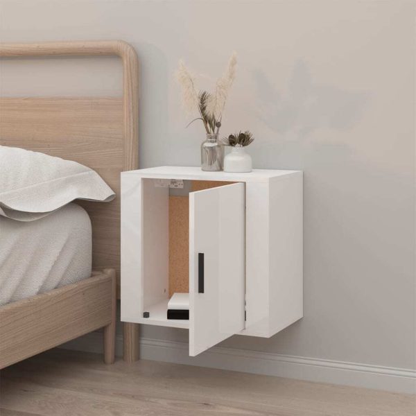 Anthem Wall-mounted Bedside Cabinet 50x30x47 cm – High Gloss White, 1