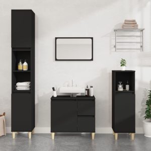 Bathroom Cabinet 30x30x190 cm Engineered Wood – Black