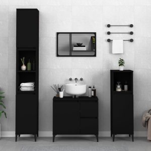 Bathroom Cabinet 30x30x100 cm Engineered Wood – Black