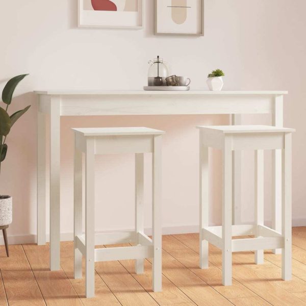 Bar Chairs 2 pcs Solid Wood Pine – White, Without Backrest