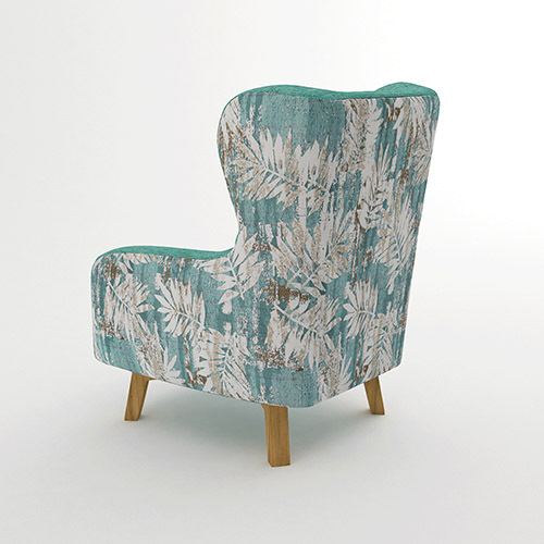 Armchair High back Lounge Accent Chair Designer Printed Fabric with Wooden Leg