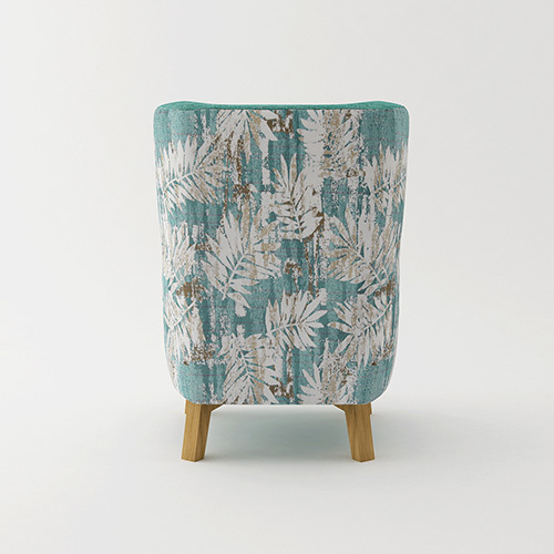 Armchair High back Lounge Accent Chair Designer Printed Fabric with Wooden Leg