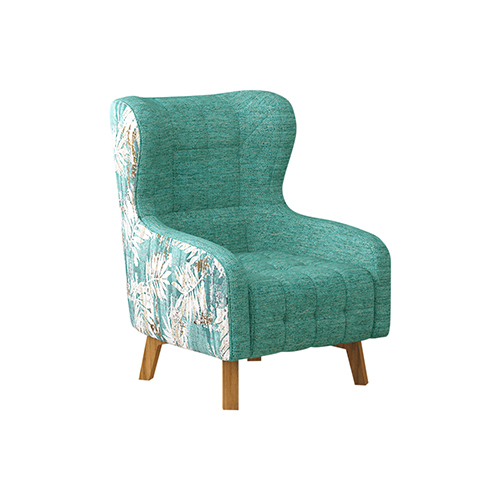 Armchair High back Lounge Accent Chair Designer Printed Fabric with Wooden Leg