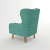Armchair High back Lounge Accent Chair Designer Printed Fabric Upholstery with Wooden Leg