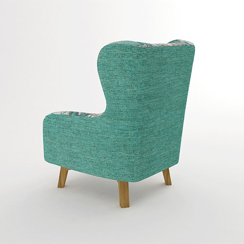 Armchair High back Lounge Accent Chair Designer Printed Fabric Upholstery with Wooden Leg
