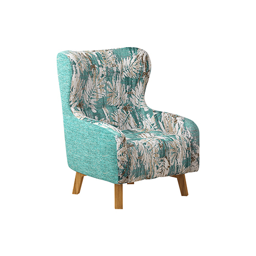 Armchair High back Lounge Accent Chair Designer Printed Fabric Upholstery with Wooden Leg