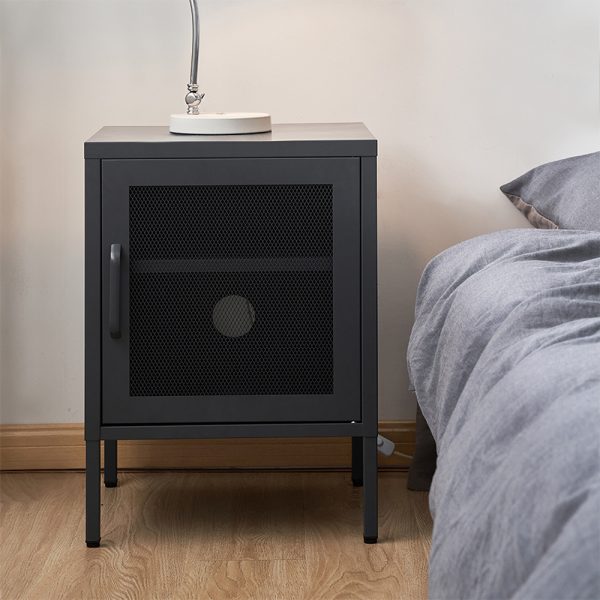 Bedside Table Mesh Door Cabinet – MINI Black