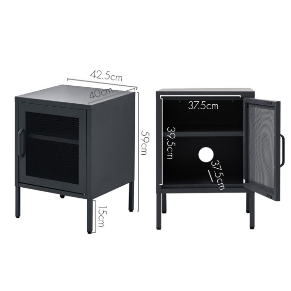 Bedside Table Mesh Door Cabinet – MINI Black
