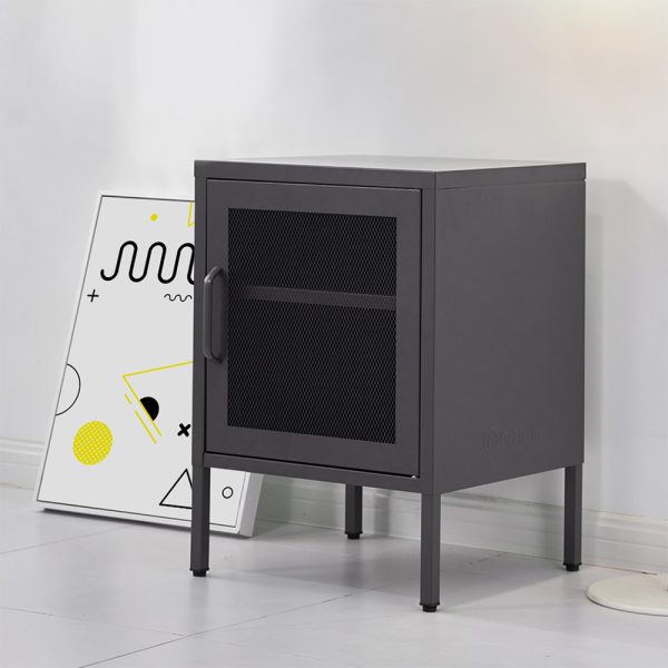 Bedside Table Mesh Door Cabinet – MINI Black