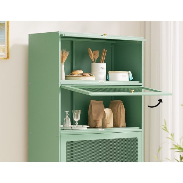 Buffet Sideboard Cupboard Cabinet Storage Mesh Doors Metal Green ELIA