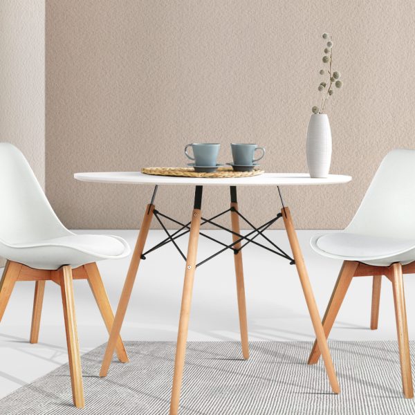 Dining Table 4 Seater Round Replica DSW Eiffel Kitchen Timber White – 90×73 cm
