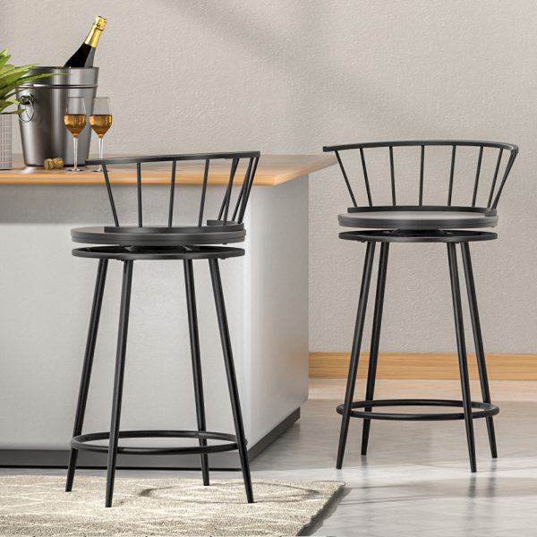 2x Bar Stools Swivel Metal Chairs