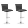 2x Bar Stools Padded Leather Gas Lift Grey