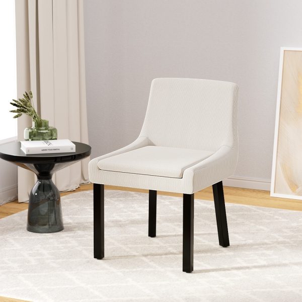 Dining Chairs Set of 2 Corduroy Wooden Beige