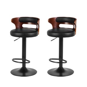 2x Bar Stools Gas Lift Faux Leather