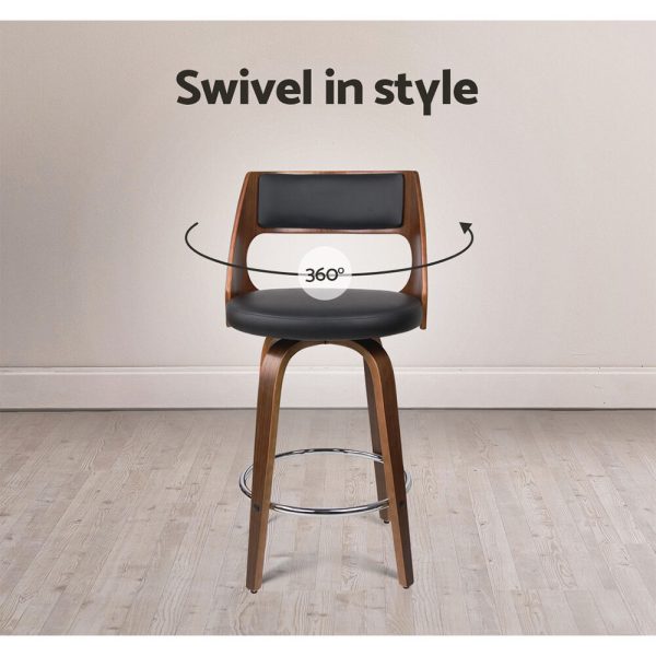 2x Bar Stools Swivel Leather Chair 65cm