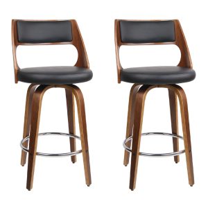 2x Bar Stools Swivel Leather Chair 65cm